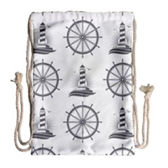 Marine-nautical-seamless-pattern-with-vintage-lighthouse-wheel Drawstring Bag (large)