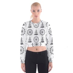 Marine-nautical-seamless-pattern-with-vintage-lighthouse-wheel Cropped Sweatshirt