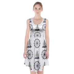 Marine-nautical-seamless-pattern-with-vintage-lighthouse-wheel Racerback Midi Dress