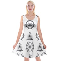 Marine-nautical-seamless-pattern-with-vintage-lighthouse-wheel Reversible Velvet Sleeveless Dress