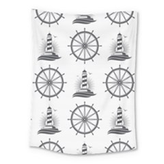 Marine-nautical-seamless-pattern-with-vintage-lighthouse-wheel Medium Tapestry