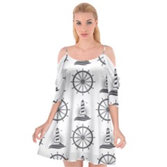 Marine-nautical-seamless-pattern-with-vintage-lighthouse-wheel Cutout Spaghetti Strap Chiffon Dress