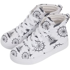 Marine-nautical-seamless-pattern-with-vintage-lighthouse-wheel Kids  Hi-top Skate Sneakers