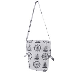 Marine-nautical-seamless-pattern-with-vintage-lighthouse-wheel Folding Shoulder Bag