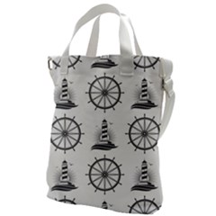 Marine-nautical-seamless-pattern-with-vintage-lighthouse-wheel Canvas Messenger Bag by Jancukart