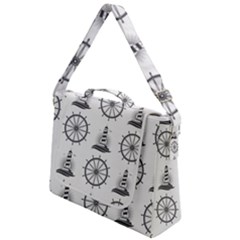 Marine-nautical-seamless-pattern-with-vintage-lighthouse-wheel Box Up Messenger Bag by Jancukart