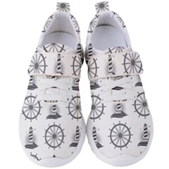 Marine-nautical-seamless-pattern-with-vintage-lighthouse-wheel Women s Velcro Strap Shoes