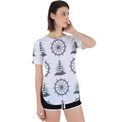 Marine-nautical-seamless-pattern-with-vintage-lighthouse-wheel Perpetual Short Sleeve T-shirt