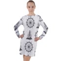 Marine-nautical-seamless-pattern-with-vintage-lighthouse-wheel Long Sleeve Hoodie Dress View1