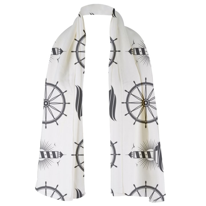 Marine-nautical-seamless-pattern-with-vintage-lighthouse-wheel Lightweight Scarf 