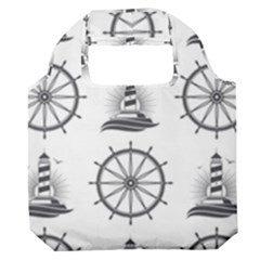 Marine-nautical-seamless-pattern-with-vintage-lighthouse-wheel Premium Foldable Grocery Recycle Bag