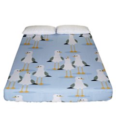 Cute-seagulls-seamless-pattern-light-blue-background Fitted Sheet (california King Size)