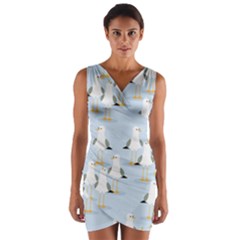 Cute-seagulls-seamless-pattern-light-blue-background Wrap Front Bodycon Dress