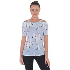 Cute-seagulls-seamless-pattern-light-blue-background Shoulder Cut Out Short Sleeve Top