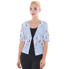 Cute-seagulls-seamless-pattern-light-blue-background Cropped Button Cardigan