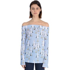 Cute-seagulls-seamless-pattern-light-blue-background Off Shoulder Long Sleeve Top