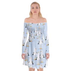 Cute-seagulls-seamless-pattern-light-blue-background Off Shoulder Skater Dress