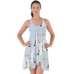 Cute-seagulls-seamless-pattern-light-blue-background Show Some Back Chiffon Dress