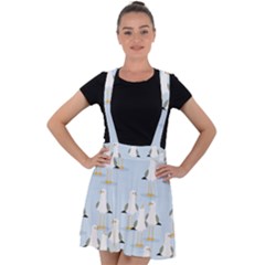 Cute-seagulls-seamless-pattern-light-blue-background Velvet Suspender Skater Skirt