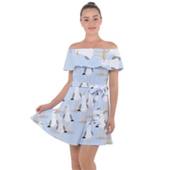 Cute-seagulls-seamless-pattern-light-blue-background Off Shoulder Velour Dress