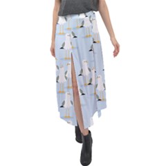 Cute-seagulls-seamless-pattern-light-blue-background Velour Split Maxi Skirt by Jancukart