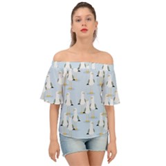 Cute-seagulls-seamless-pattern-light-blue-background Off Shoulder Short Sleeve Top