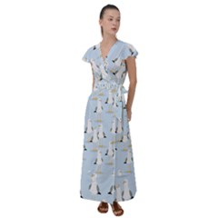 Cute-seagulls-seamless-pattern-light-blue-background Flutter Sleeve Maxi Dress