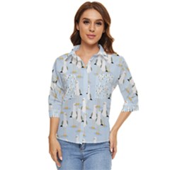 Cute-seagulls-seamless-pattern-light-blue-background Women s Quarter Sleeve Pocket Shirt