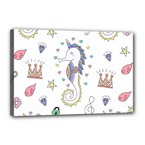 Seamless-pattern-cute-unicorn-cartoon-hand-drawn Canvas 18  X 12  (stretched)