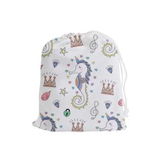 Seamless-pattern-cute-unicorn-cartoon-hand-drawn Drawstring Pouch (large)