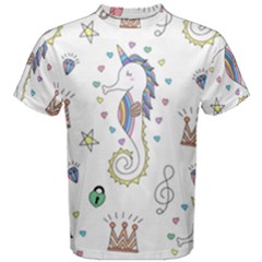 Seamless-pattern-cute-unicorn-cartoon-hand-drawn Men s Cotton Tee by Jancukart