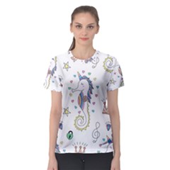 Seamless-pattern-cute-unicorn-cartoon-hand-drawn Women s Sport Mesh Tee