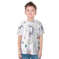 Seamless-pattern-cute-unicorn-cartoon-hand-drawn Kids  Cotton Tee