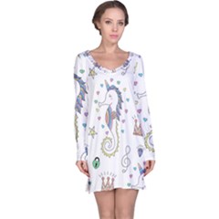 Seamless-pattern-cute-unicorn-cartoon-hand-drawn Long Sleeve Nightdress