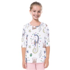 Seamless-pattern-cute-unicorn-cartoon-hand-drawn Kids  Quarter Sleeve Raglan Tee