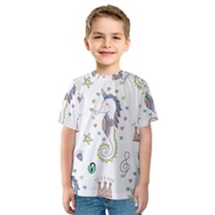 Seamless-pattern-cute-unicorn-cartoon-hand-drawn Kids  Sport Mesh Tee