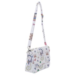 Seamless-pattern-cute-unicorn-cartoon-hand-drawn Shoulder Bag With Back Zipper