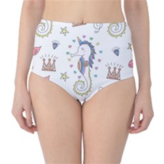 Seamless-pattern-cute-unicorn-cartoon-hand-drawn Classic High-waist Bikini Bottoms