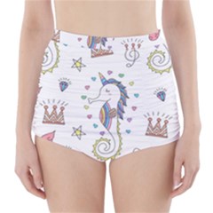 Seamless-pattern-cute-unicorn-cartoon-hand-drawn High-waisted Bikini Bottoms by Jancukart