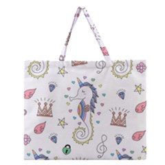 Seamless-pattern-cute-unicorn-cartoon-hand-drawn Zipper Large Tote Bag