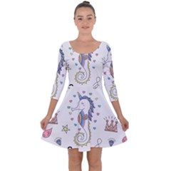 Seamless-pattern-cute-unicorn-cartoon-hand-drawn Quarter Sleeve Skater Dress by Jancukart