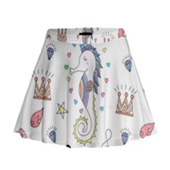 Seamless-pattern-cute-unicorn-cartoon-hand-drawn Mini Flare Skirt