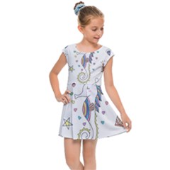 Seamless-pattern-cute-unicorn-cartoon-hand-drawn Kids  Cap Sleeve Dress