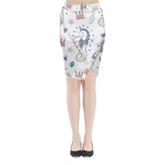 Seamless-pattern-cute-unicorn-cartoon-hand-drawn Midi Wrap Pencil Skirt