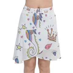 Seamless-pattern-cute-unicorn-cartoon-hand-drawn Chiffon Wrap Front Skirt