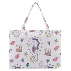 Seamless-pattern-cute-unicorn-cartoon-hand-drawn Zipper Medium Tote Bag