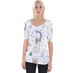 Seamless-pattern-cute-unicorn-cartoon-hand-drawn Wide Neckline Tee