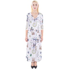 Seamless-pattern-cute-unicorn-cartoon-hand-drawn Quarter Sleeve Wrap Maxi Dress