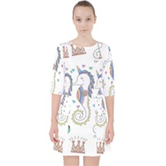 Seamless-pattern-cute-unicorn-cartoon-hand-drawn Quarter Sleeve Pocket Dress