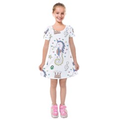 Seamless-pattern-cute-unicorn-cartoon-hand-drawn Kids  Short Sleeve Velvet Dress